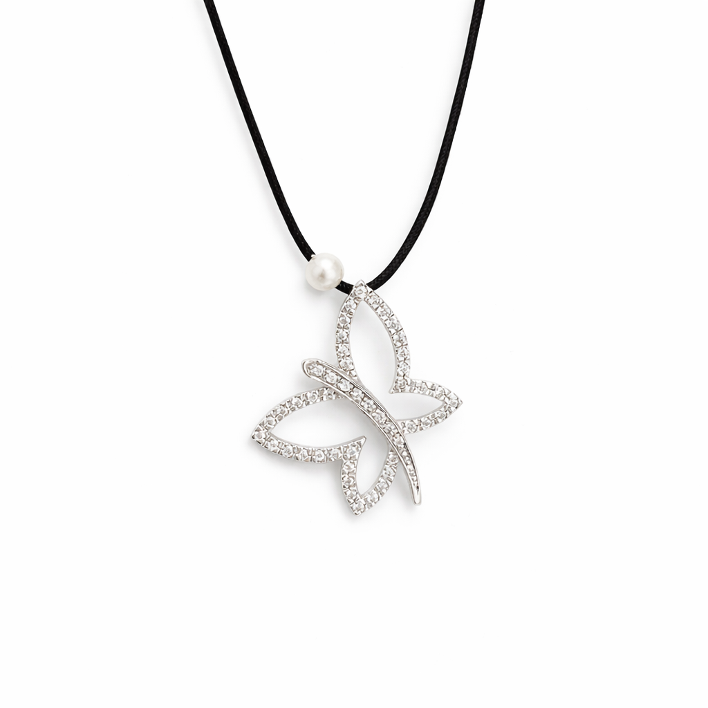 Ασημένιο γυναικείο κολιέ πεταλούδα με ζιργκόν από ασήμι 925