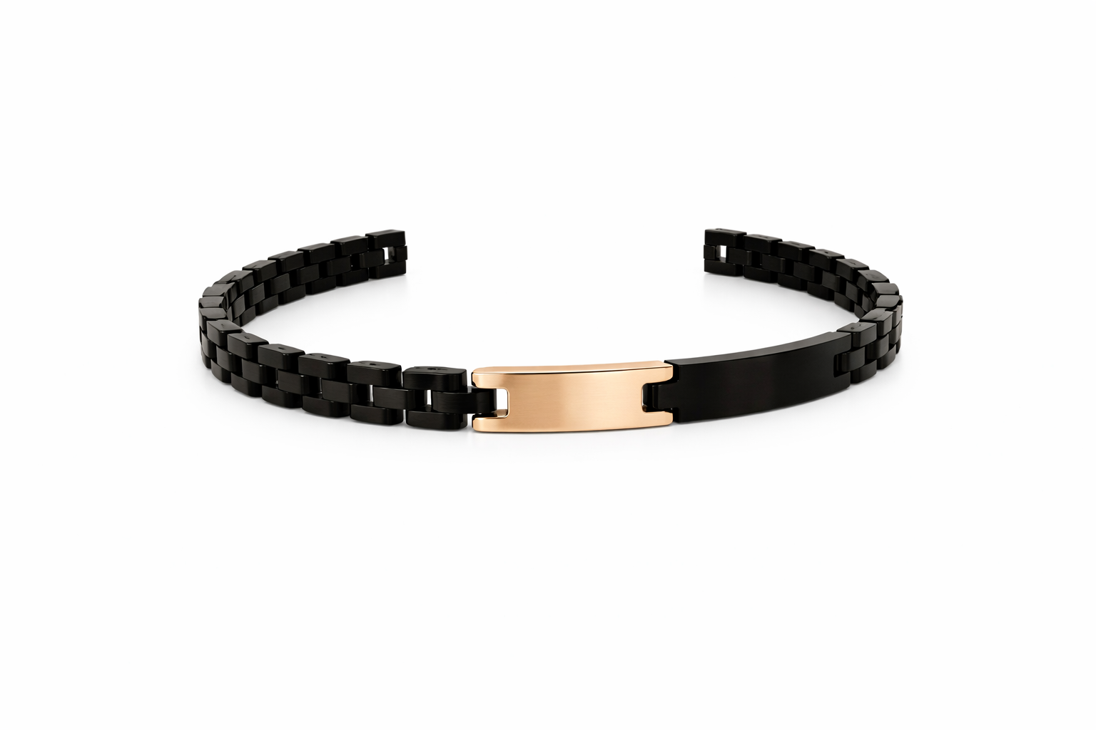 8546C097-4576-4421-B464-4845F21B8938 Ανδρικό βραχιόλι από μαύρο ατσάλι με χρυσή μεταλλική πλάκα στο κέντρο