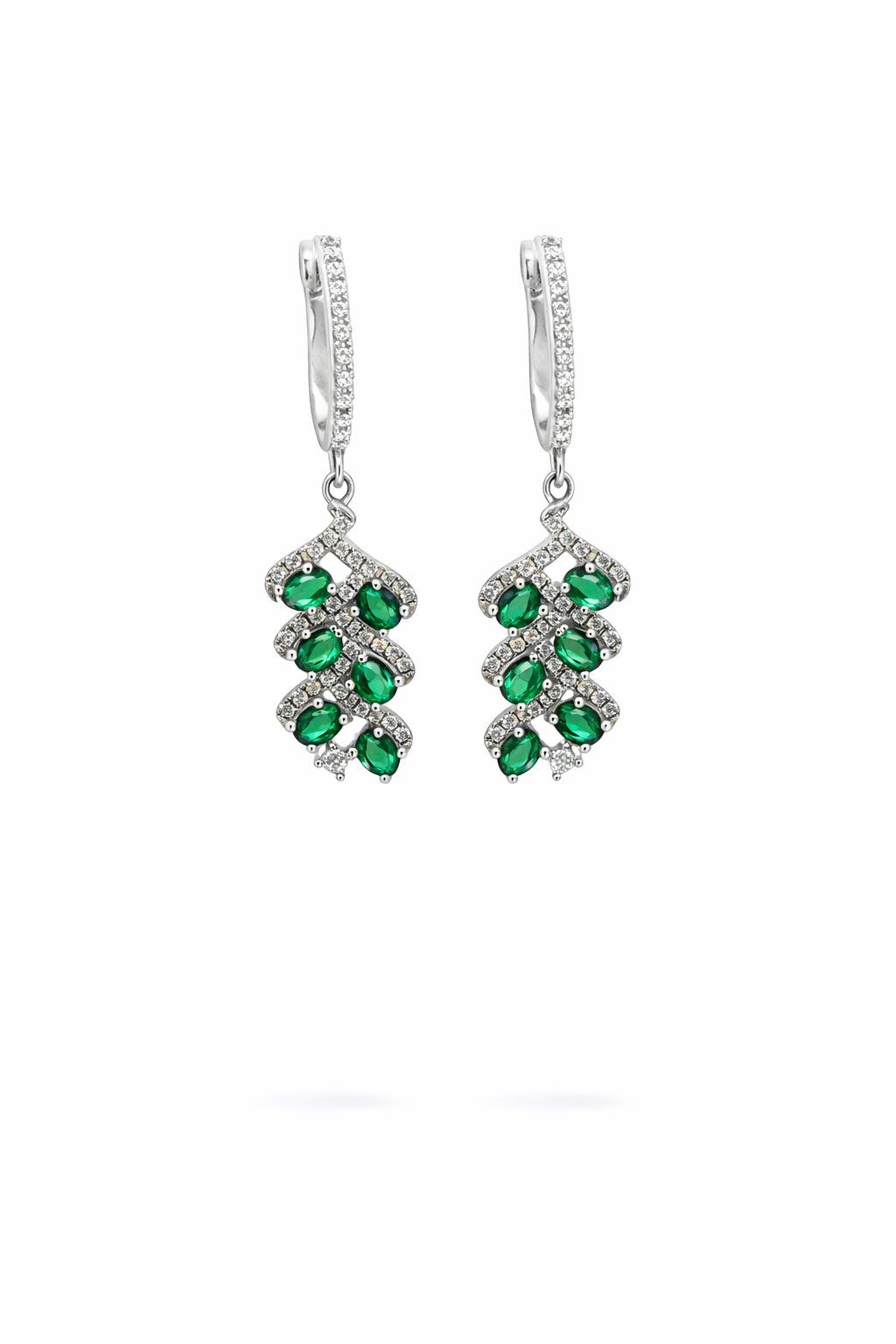 Ασημένια σκουλαρίκια κρεμαστά με πράσινες πέτρες 925