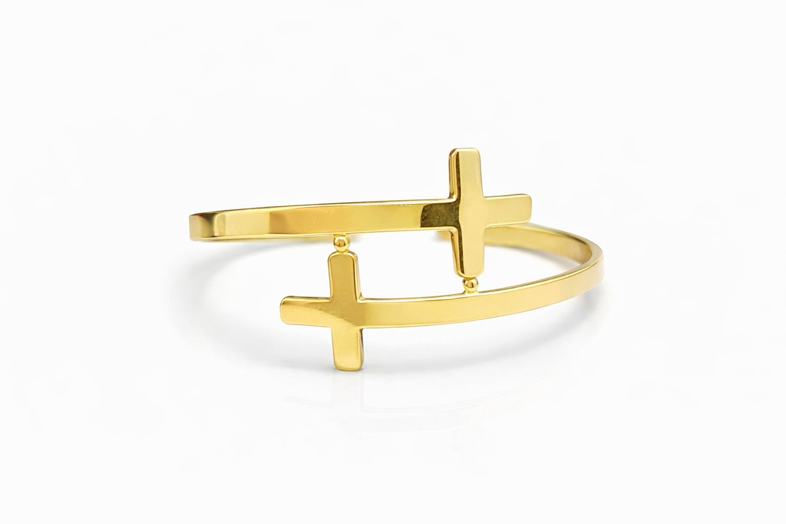 EB5B516B-B181-4898-A52F-89F223E91817 Χρυσή χειροπέδα με δύο σταυρούς σε minimal σχεδιασμό