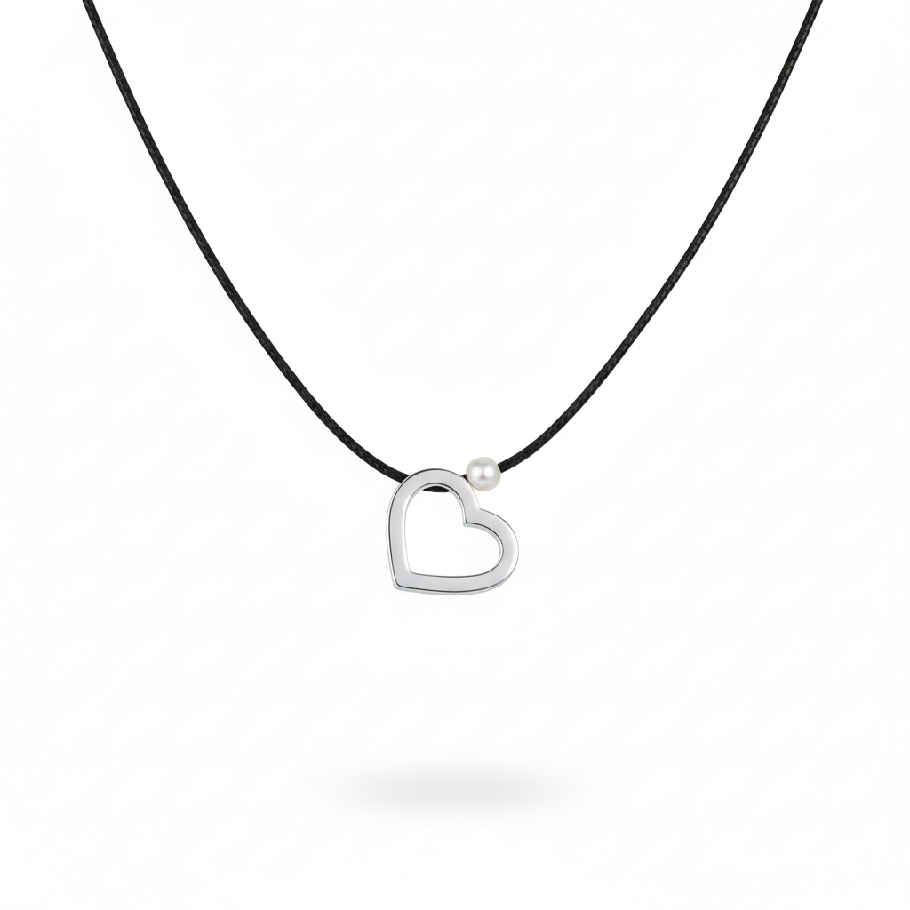 Ασημένιο γυναικείο κολιέ καρδιά με κορδόνι 925