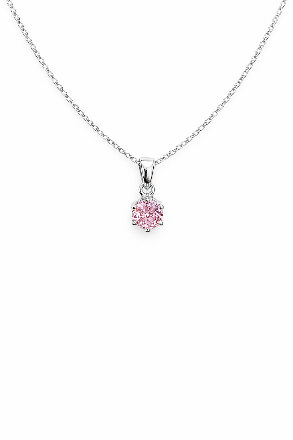 Ασημένιο γυναικείο μονόπετρο κολιέ με ροζ πέτρα από ασήμι 925