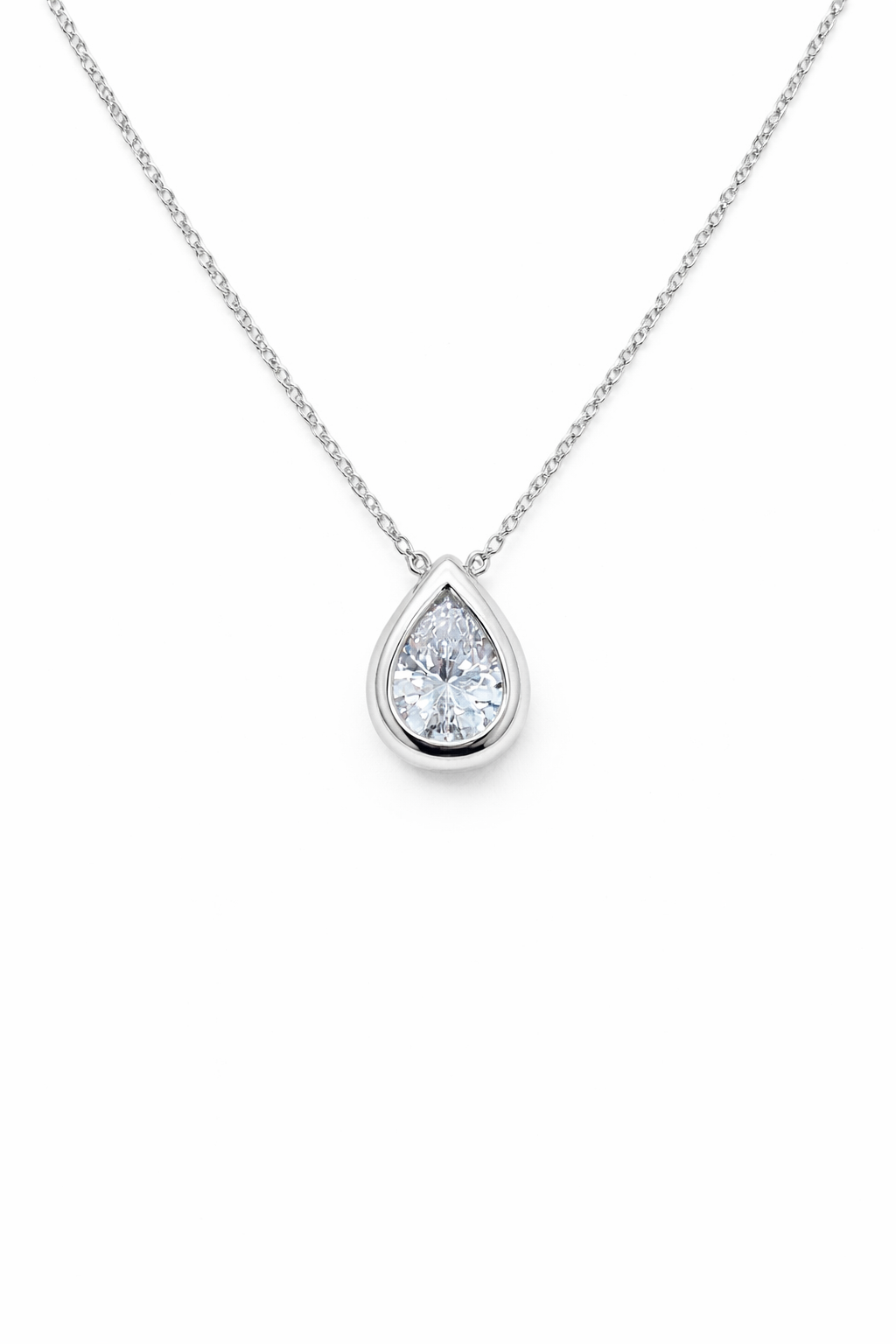 Ασημένιο γυναικείο κολιέ δάκρυ με λευκή πέτρα 925