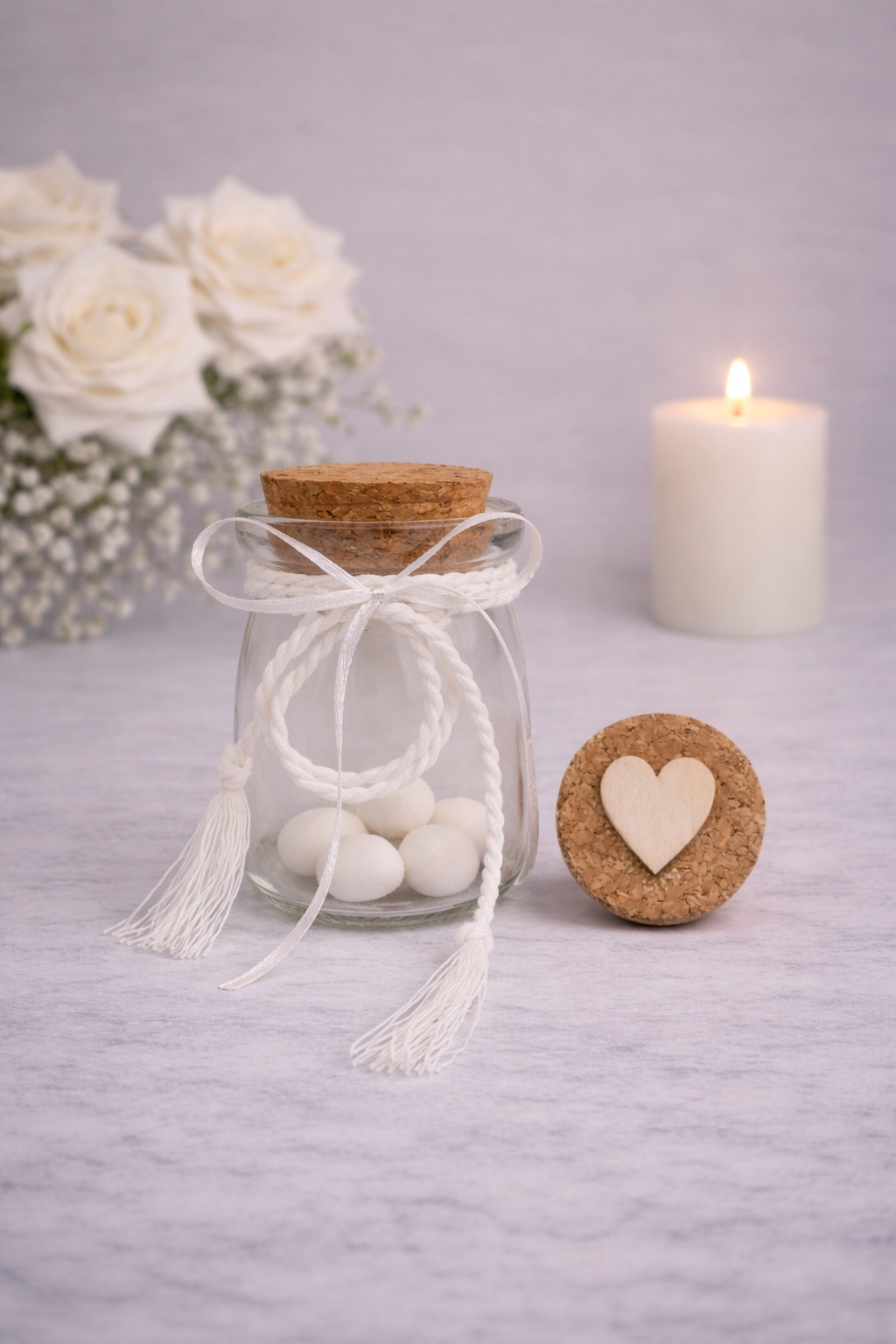 AA2F9B52-A472-4FD4-9655-7B84526B1338 μπομπονιέρα γάμου γυάλινο βαζάκι με φελλό και ξύλινη καρδιά
