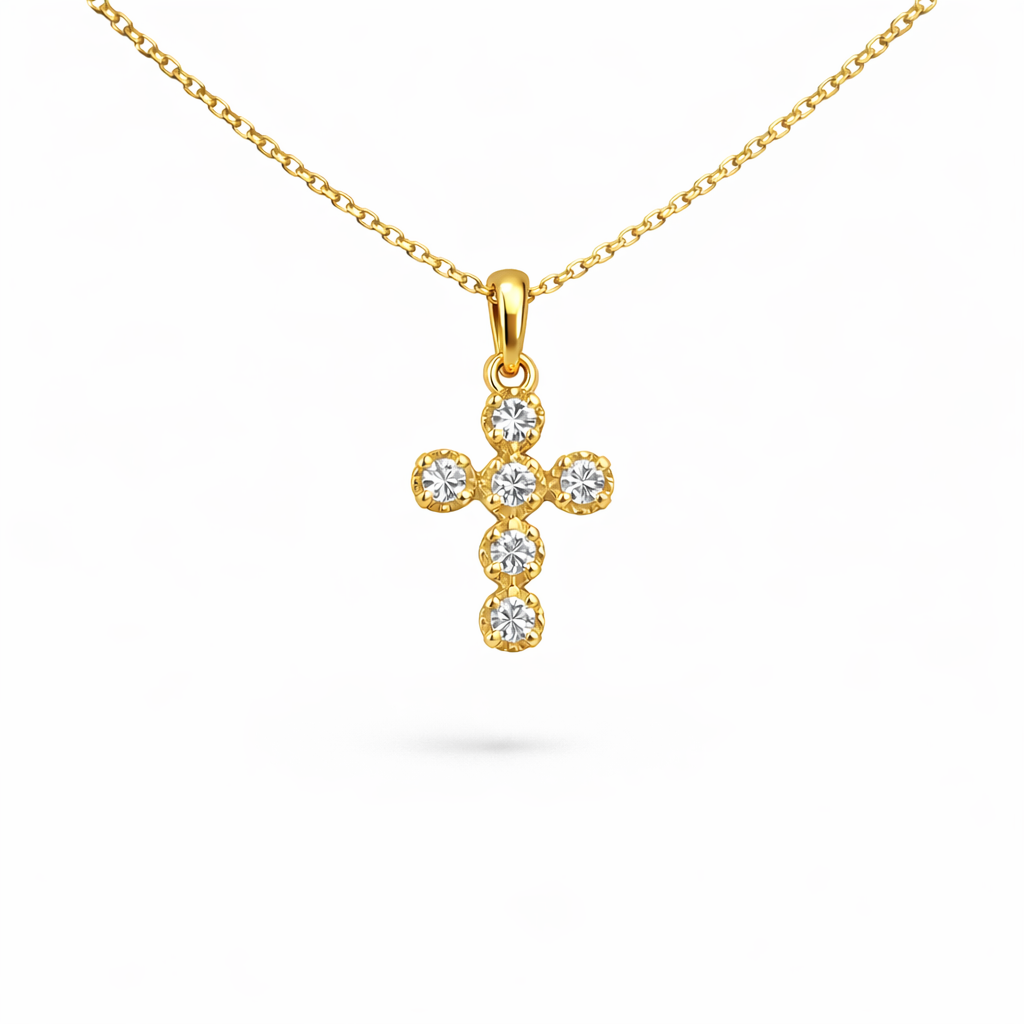 χρυσός σταυρός με ζιργκόν πέτρες σε λεπτή αλυσίδα
