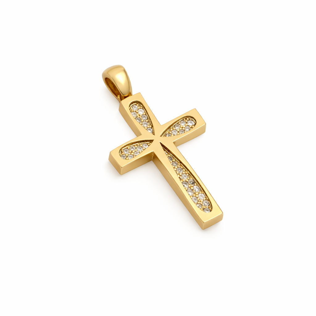 χρυσός βαπτιστικός σταυρός με ζιργκόν σκαλιστός πολυτελείας