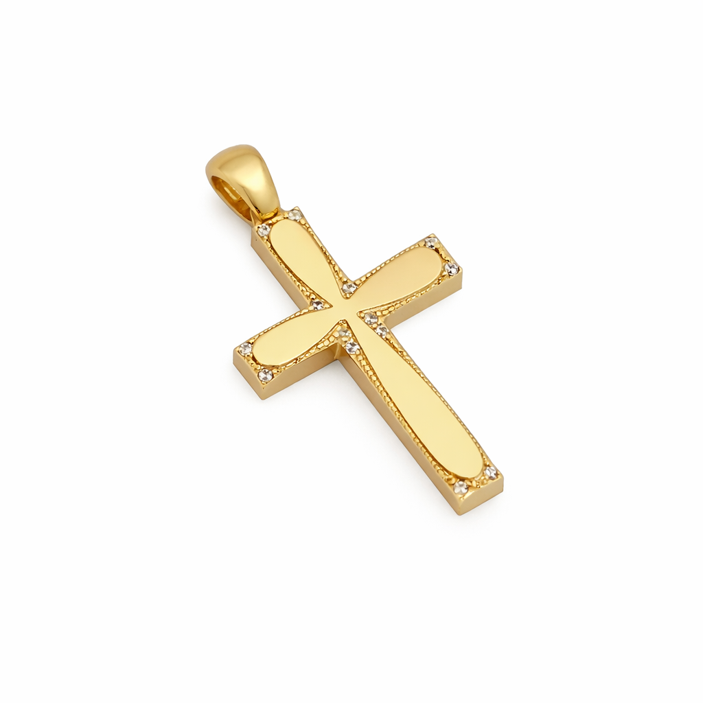 χρυσός βαπτιστικός σταυρός με ζιργκόν minimal