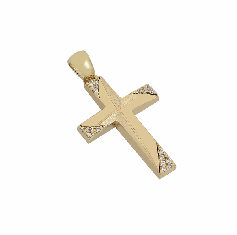 χρυσός βαπτιστικός σταυρός με ζιργκόν